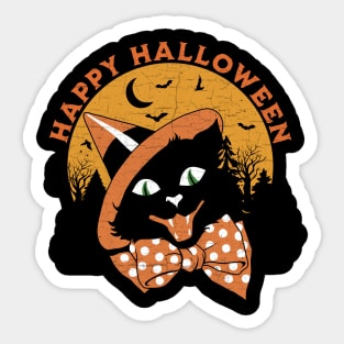 Vintage Halloween Spooky Black Cat Sticker